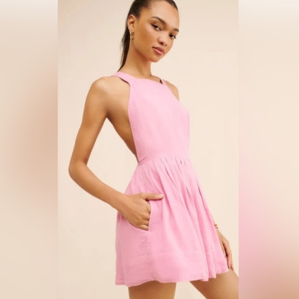 NWOT Free People Melted Hearts Backless Mini Dress in Rose Pink
